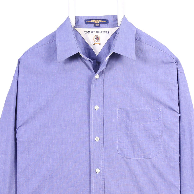 Tommy Hilfiger 90's Plain Long Sleeve Button Up Shirt XXLarge (missing sizing label) Blue