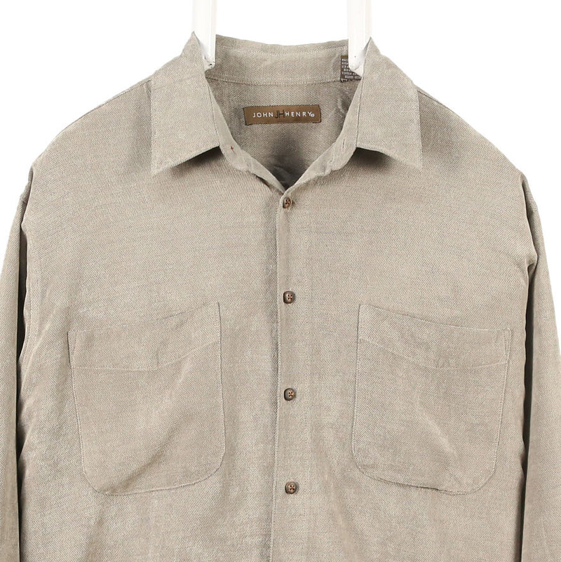 John Henry 90's Button Up Long Sleeve Shirt Medium Khaki Green