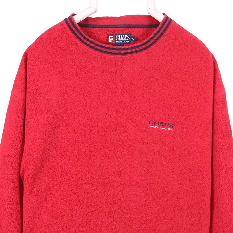 Chaps 90's Spellout Logo Fleece Sweatshirt XLarge Red
