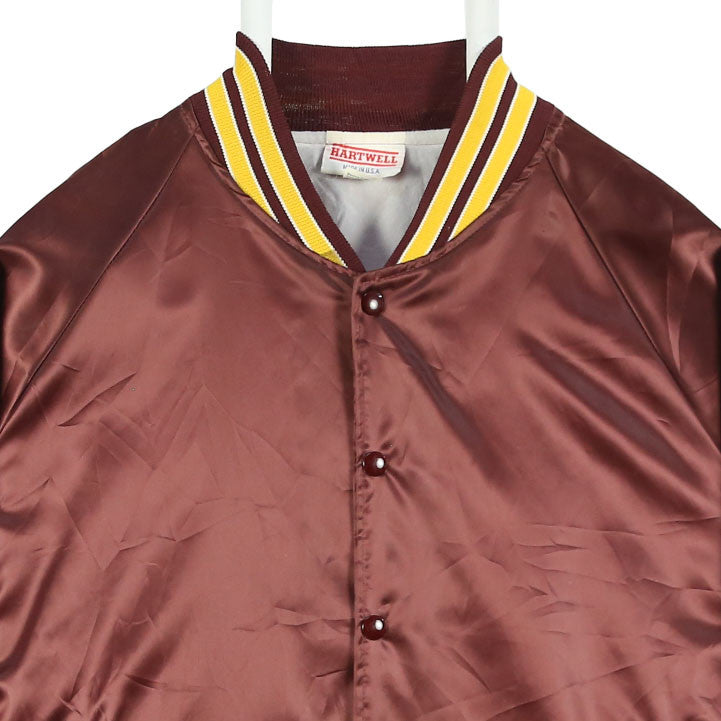 Hartwell 90's Bomber Button Up Nylon Sportswear Varsity Jacket XLarge Burgundy Red