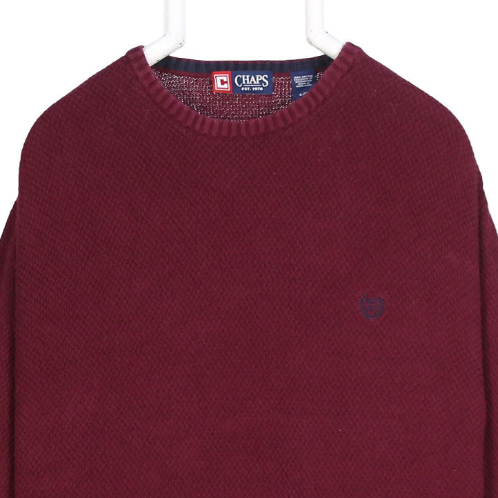 Chaps 90's Knitted Crewneck Heavyweight Jumper / Sweater Large Burgundy Red