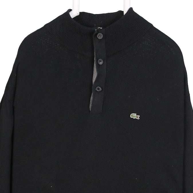 Lacoste 90's Quarter Button Knitted Jumper / Sweater XLarge (missing sizing label) Black