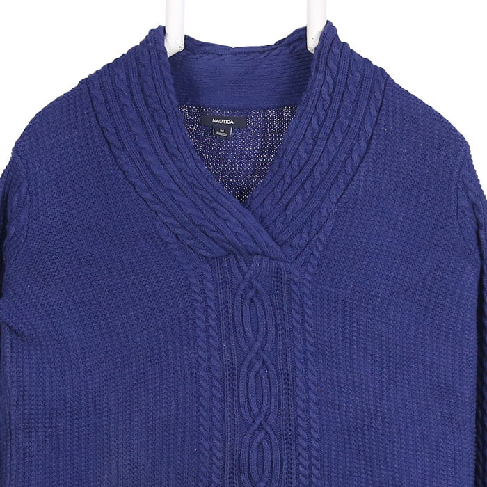 Nautica 90's Knitted V Neck Jumper / Sweater Medium Blue