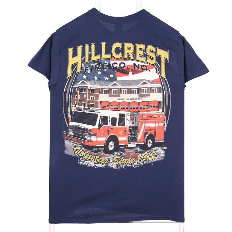 Gildan 90's Hillcrest Short Sleeve Back Print Crewneck T Shirt Small Blue