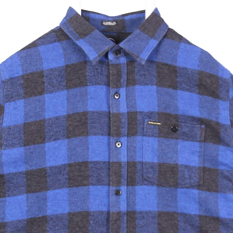 Volcom 90's Check Long Sleeve Button Up Shirt Small Blue