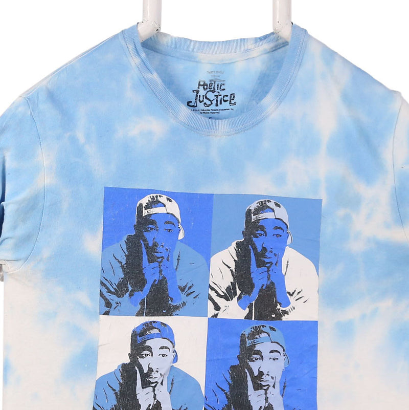 Poetic Justice 90's Tupac Tie Dye Spellout Logo T Shirt Small Blue