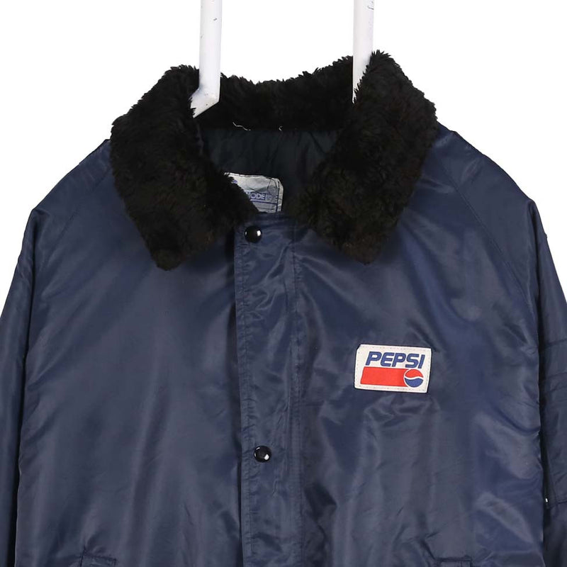 Vintage club 90's Fur Lined Collar Zip Up Button Up Waterproof Windbreaker Jacket Large (missing sizing label) Navy Blue