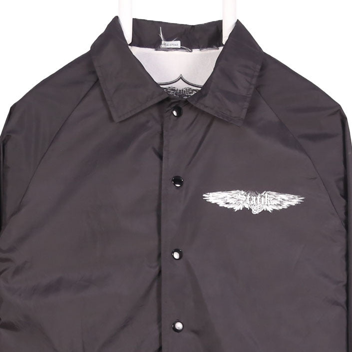 Statik 90's Coach Button Up Back Print Varsity Jacket Small Black