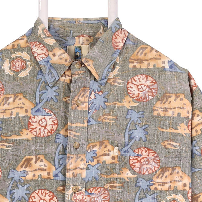 KAHALA 90's Graphic Short Sleeve Button Up Shirt XLarge Brown