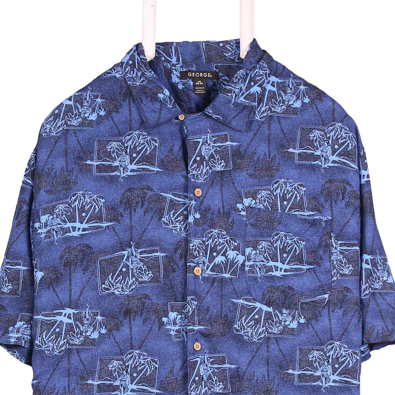 George 90's Palm Trees Short Sleeve Button Up Shirt Large Navy Blue