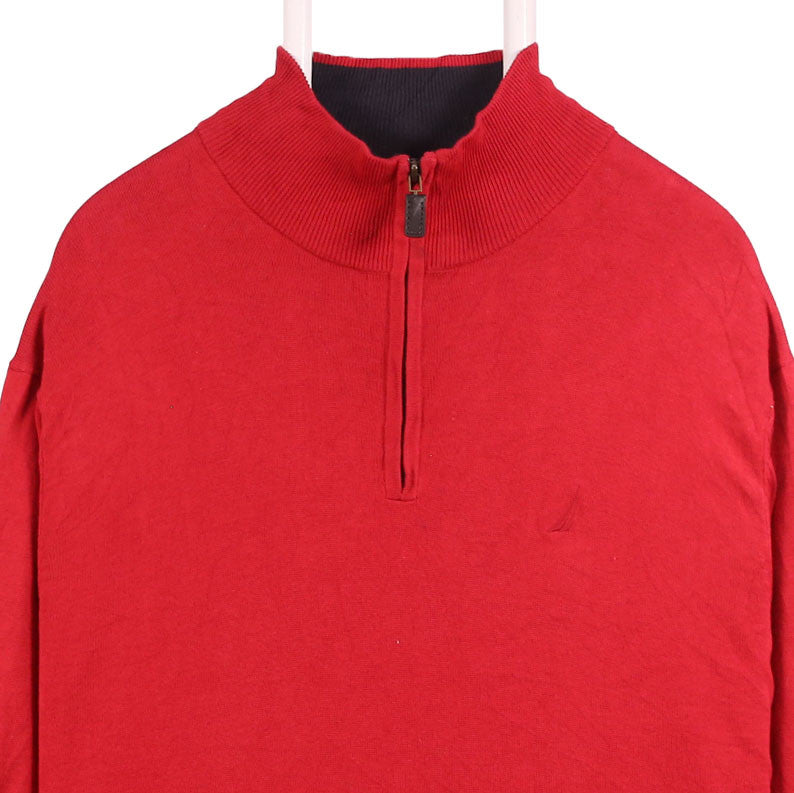 Nautica 90's Quarter Zip Knitted Jumper / Sweater XLarge Red