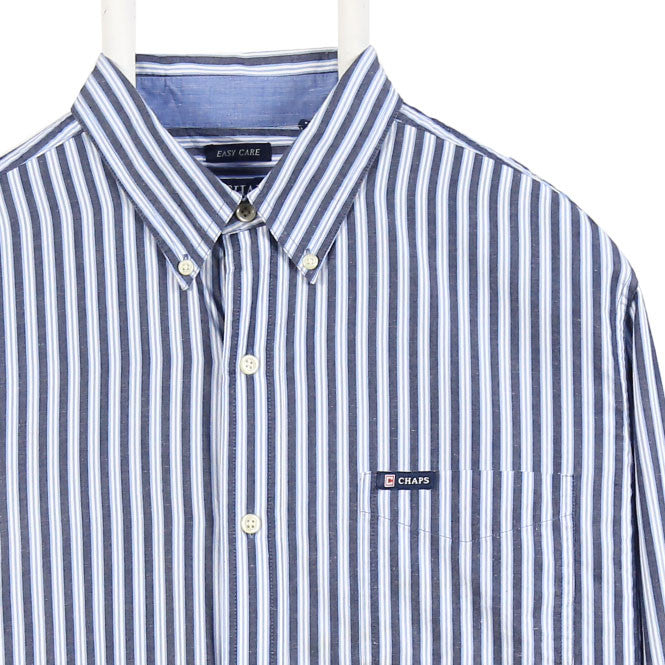 Chaps 90's Long Sleeve Button Up Striped Shirt Large Blue