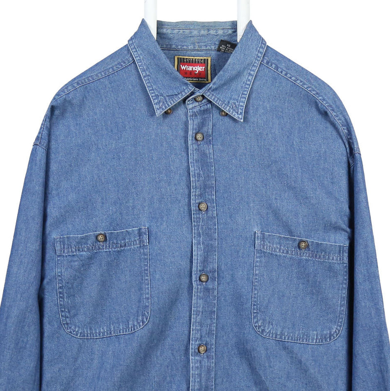 Wrangler 90's Denim Long Sleeve Button Up Shirt XLarge Blue