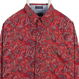 Chaps 90's Pattern Long Sleeve Button Up Shirt XLarge Red