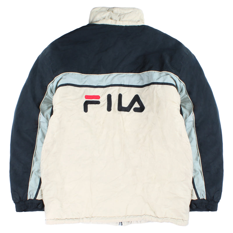Fila  Spellout Full Zip Up Puffer Jacket Large (missing sizing label) Beige Cream