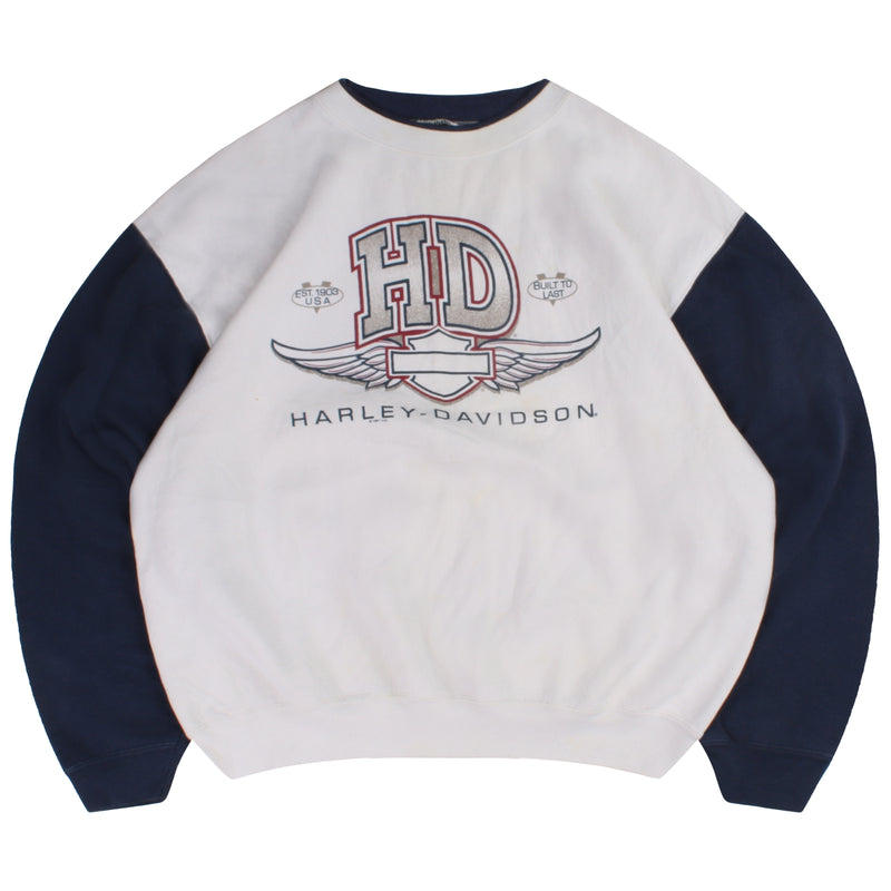 Harley Davidson  Spellout Back Print Crewneck Windbreaker Jacket XXLarge (2XL) White