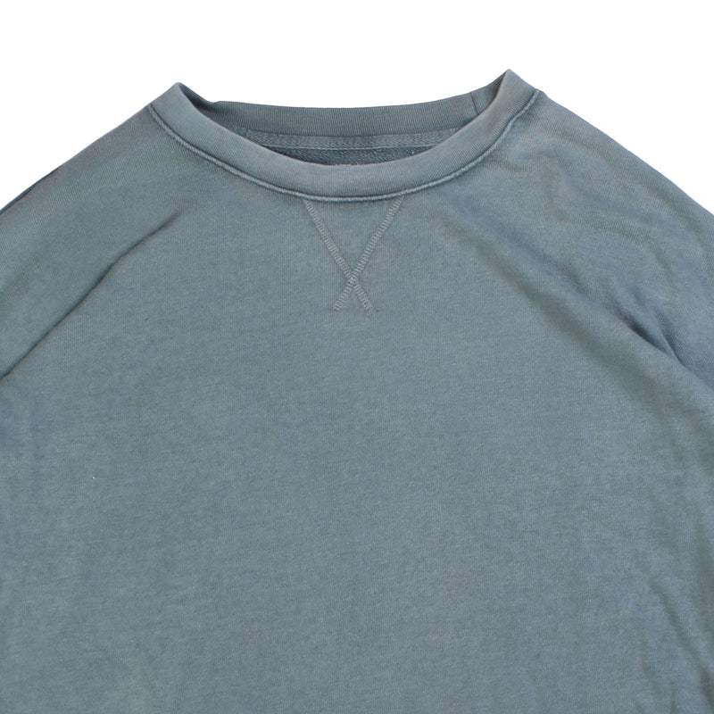 Time Tru  Plain Heavyweight Crewneck Button Up Sweatshirt Large Blue