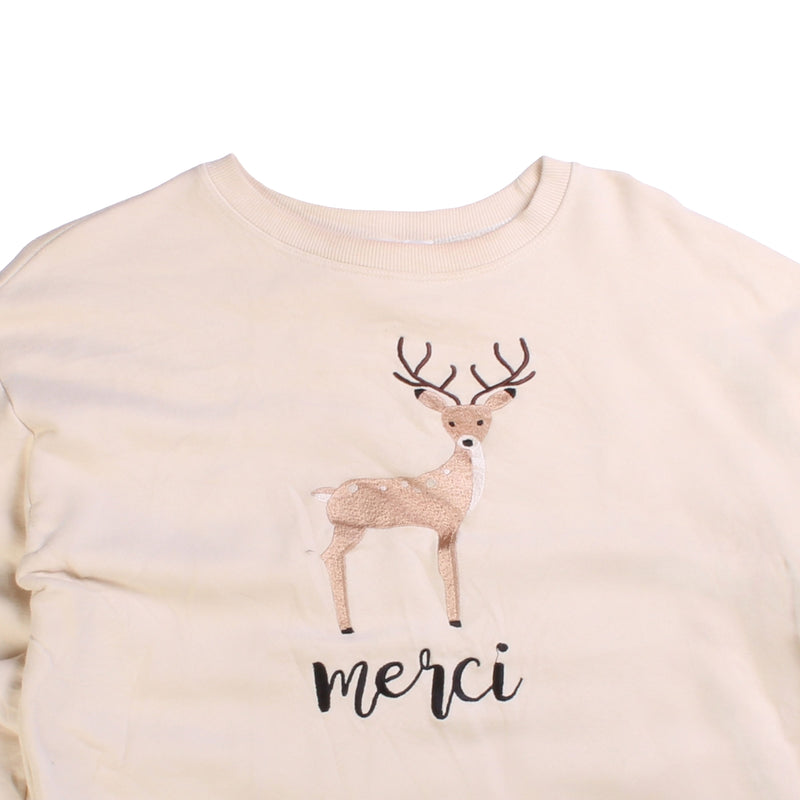 Brandy  Merci Deer Heavyweight Crewneck Sweatshirt Small Beige Cream