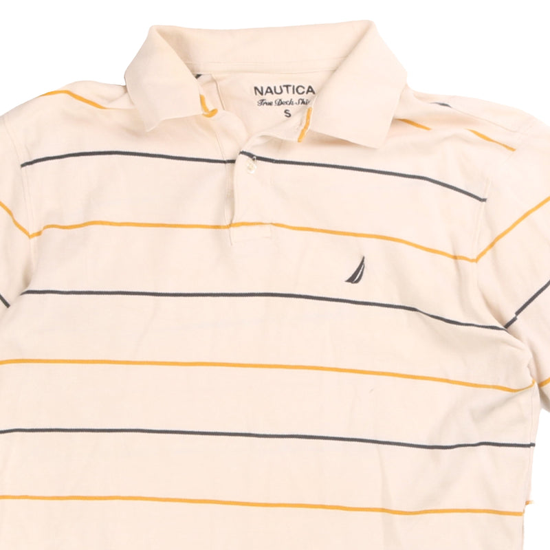 Nautica  Striped Short Sleeve Button Up Polo Shirt Small Beige Cream