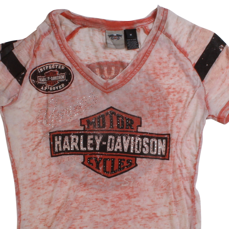 Harley Davidson  Spellout Short Sleeve T Shirt Medium Orange
