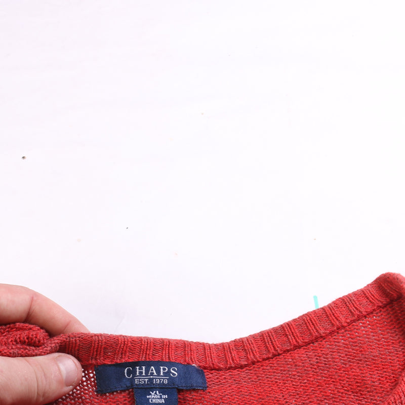 Chaps Ralph Lauren  Knitted Aztec Crewneck Jumper / Sweater XLarge Orange