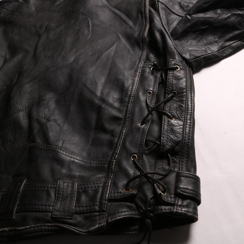 SK Fashion  Heavyweight Full Zip Up Leather Jacket Large Black