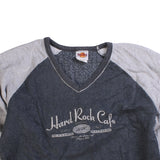 Hard Rock Cafe  Spellout Long Sleeve V Neck T Shirt Small Grey