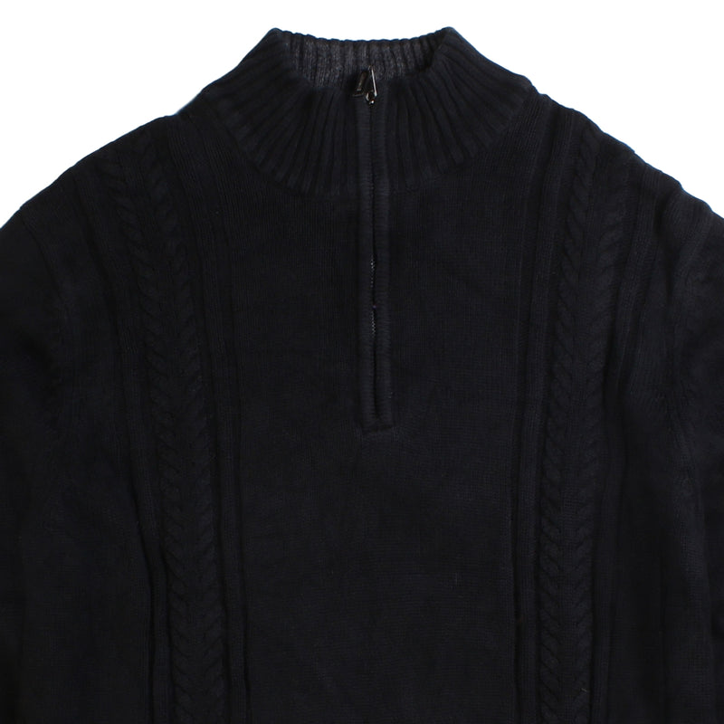 Calvin Klein  Quarter Button Knitted Jumper / Sweater Large Black