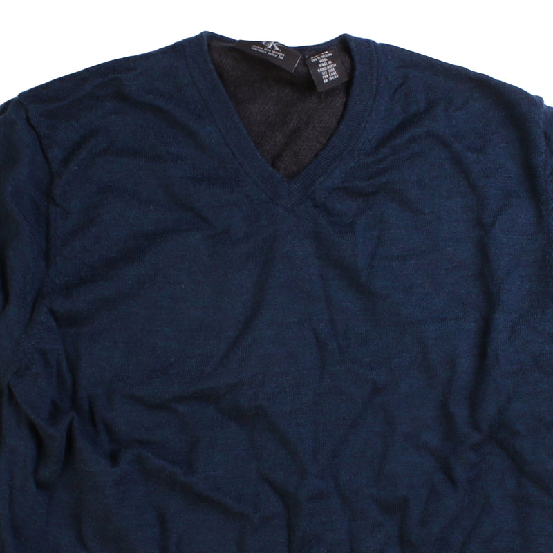 Calvin Klein  Plain Knitted V Neck Jumper / Sweater XLarge Navy Blue