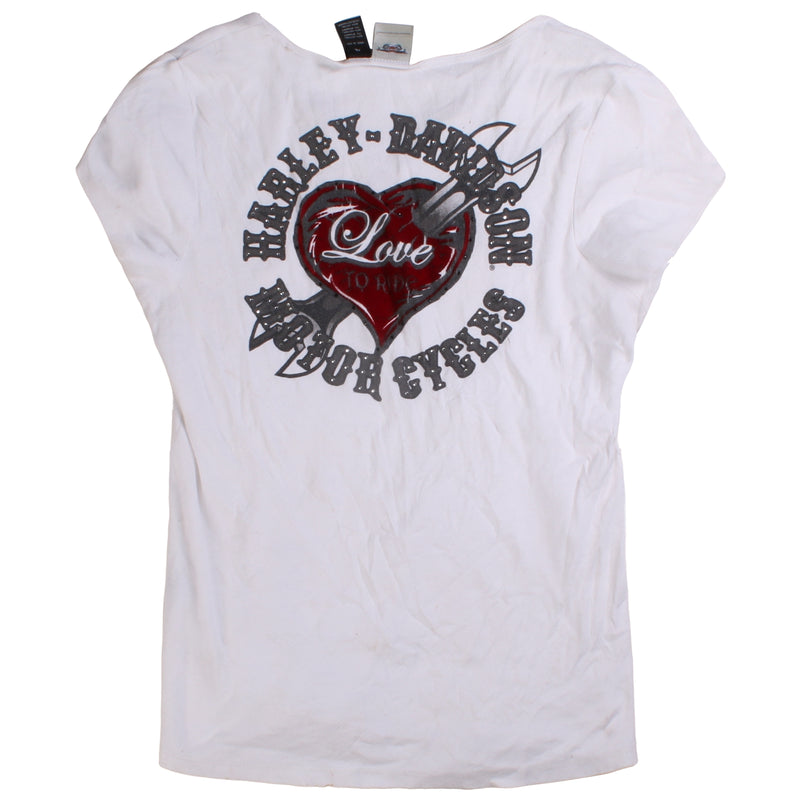 Harley Davidson  Heart Short Sleeve Back Print T Shirt XLarge White