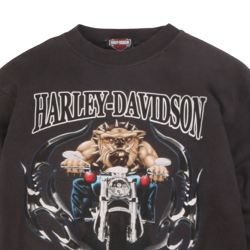 Harley Davidson  Spellout Heavyweight Crewneck Sweatshirt XSmall Black