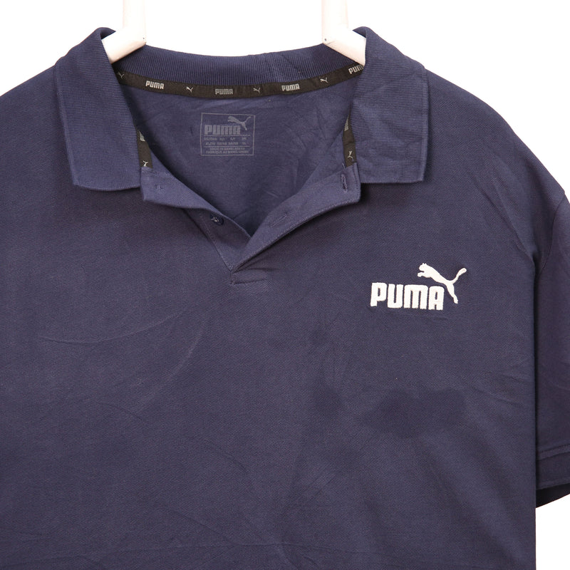 Puma 90's Short Sleeve Button Up Polo Shirt Large Navy Blue