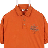 Harley Davidson Motor Cycle 90's Short Sleeve Spellout Logo Polo Shirt Large Orange