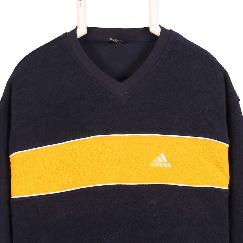 Adidas 90's Spellout Logo V Neck Sweatshirt Fleece Jumper Medium Navy Blue