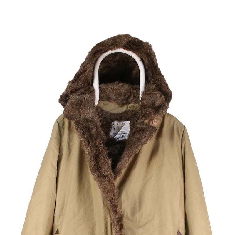 London Fog 90's Fur Lined Hooded Trench Coat Medium Beige Cream