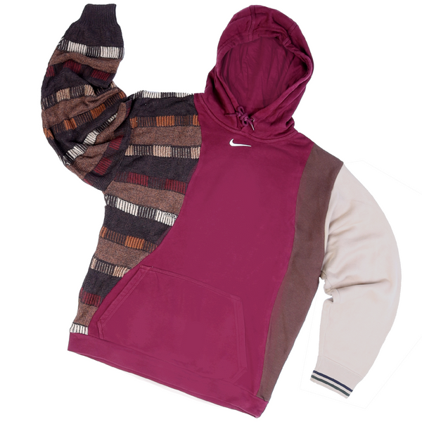 REWORKED Burgundy Nike X Coogi Style Middle Swoosh Hoodie - Xlarge