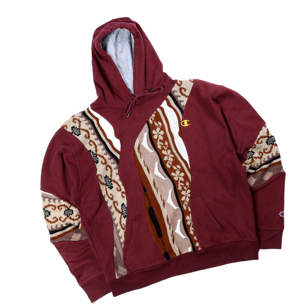 REWORKED Burgundy Champion x Coogi Style  Hoodie - Xlarge