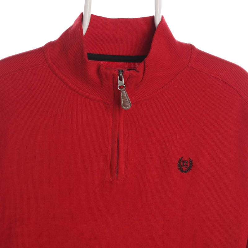 Chaps Ralph Lauren 90's Zip Up Ribbed Knitted Jumper XLarge Red