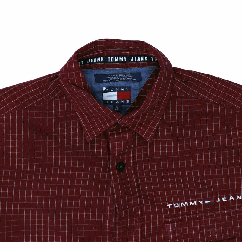 Tommy Jeans 90's Tommy Jeans Long Sleeve Button Up Check Shirt Small Burgundy Red