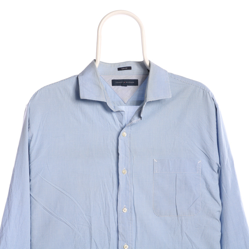 Tommy Hilfiger 90's Plain Button Up Long Sleeve Shirt Small Blue