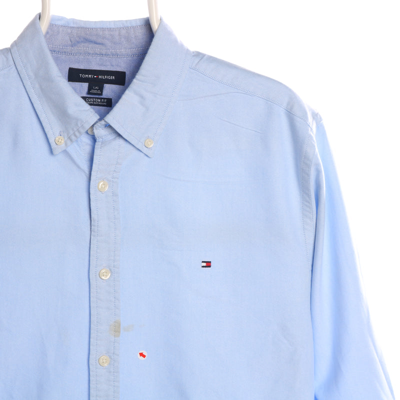 Tommy Hilfiger 90's Plain Button Up Long Sleeve Shirt Large Blue