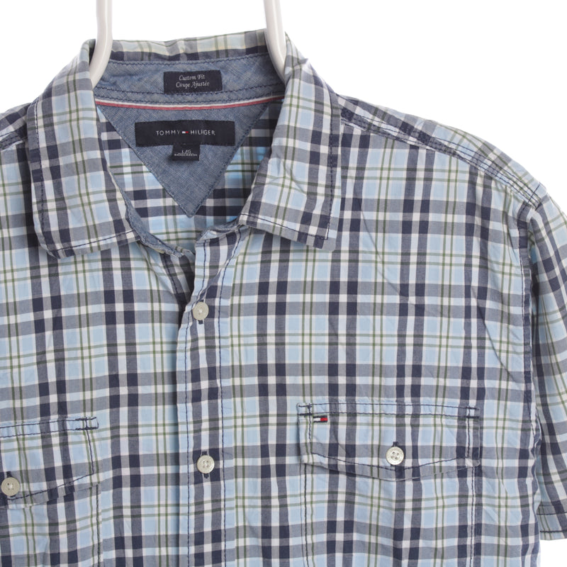 Tommy Hilfiger 90's Check Button Up Short Sleeve Shirt Large Blue