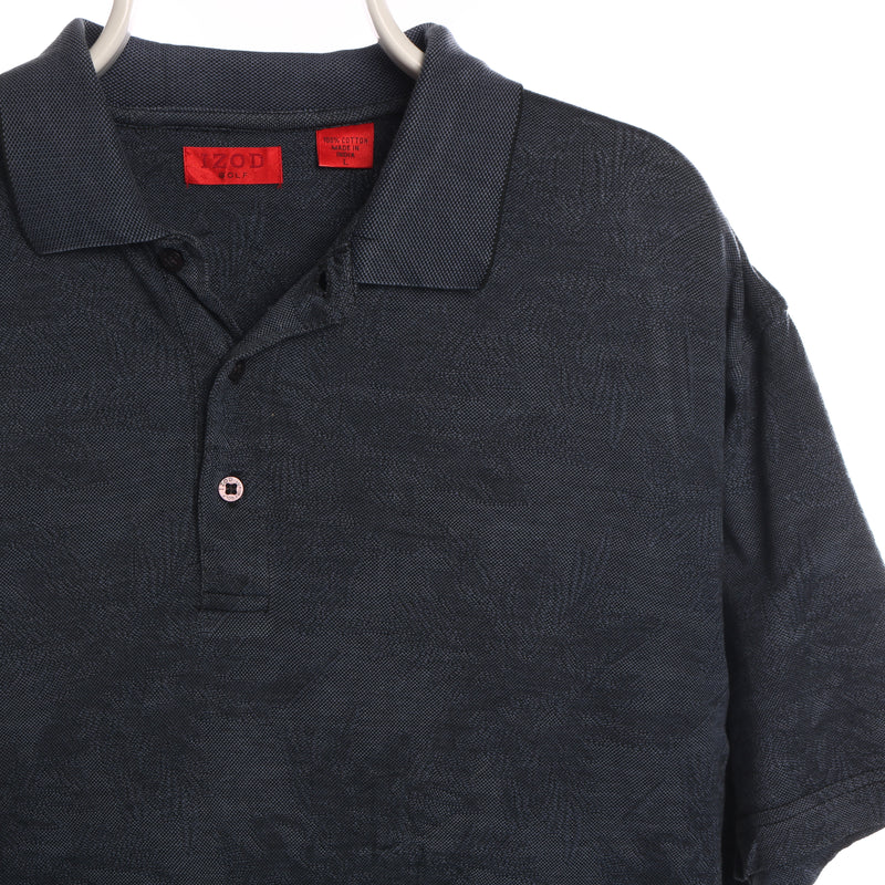 Izod 90's Short Sleeve Button Up Polo Shirt Large Navy Blue