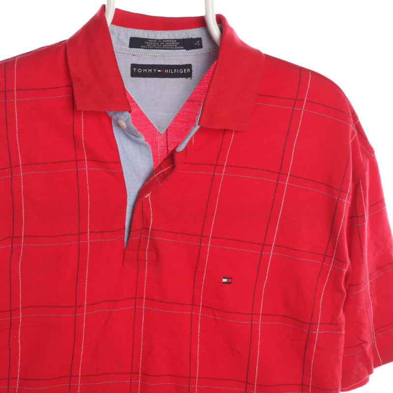Tommy Hilfiger 90's Check Short Sleeve Button Up Polo Shirt Large Red