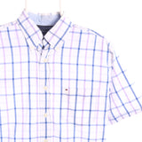 Tommy Hilfiger 90's Short Sleeve Check Button Up Shirt Medium Blue