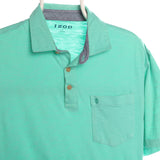Izod 90's Short Sleeve Button Up Plain Polo Shirt Large Turquoise Blue Green