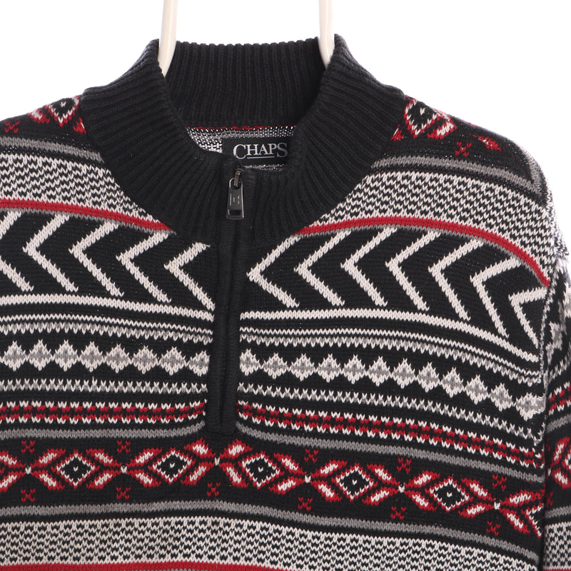 Chaps Ralph Lauren 90's Quarter Zip Knitted Jumper / Sweater Large Black