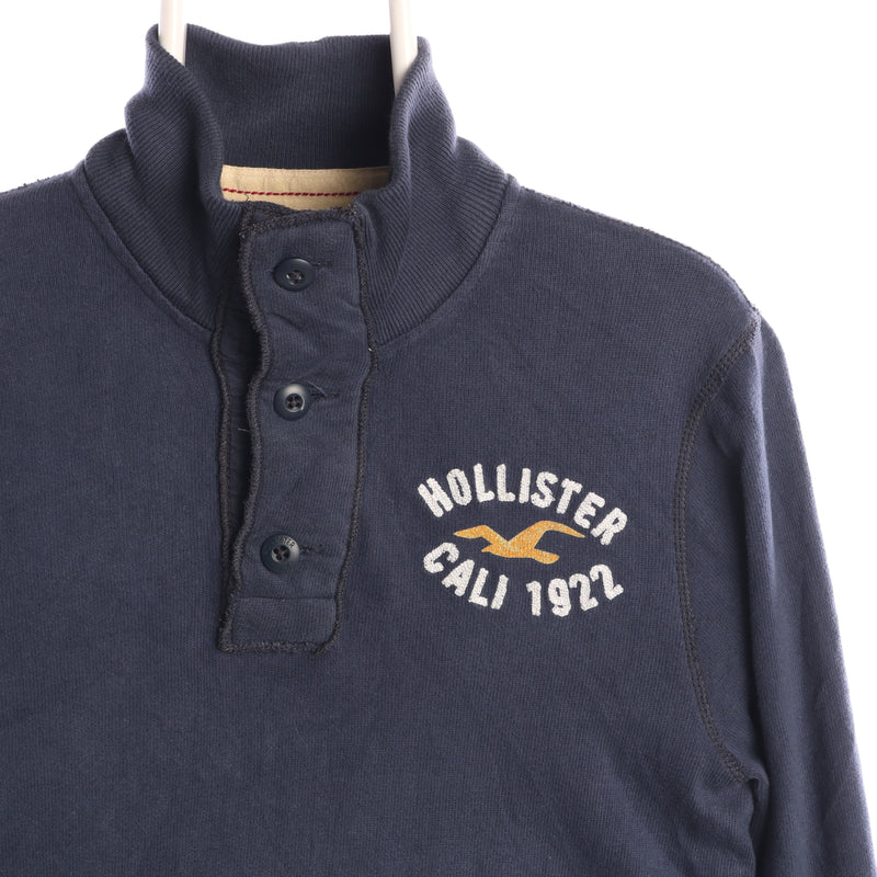 Hollister 90's Quarter Button Sweatshirt Small Navy Blue