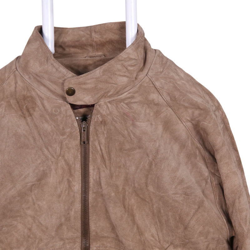 London Fog 90's Full Zip Up Leather Jacket Large (missing sizing label) Beige Cream