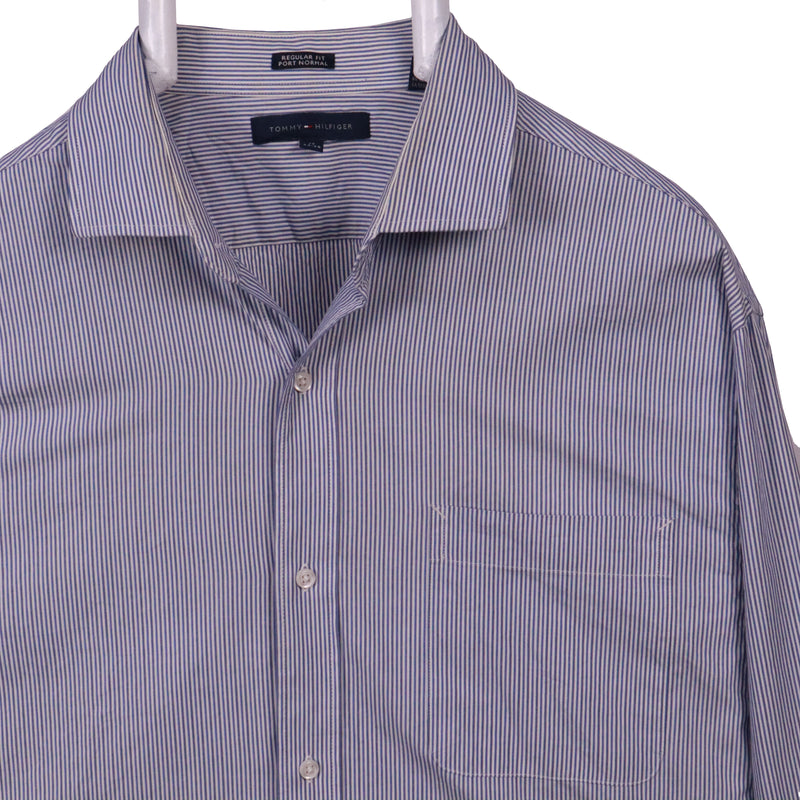 Tommy Hilfiger 90's Long Sleeve Button Up Striped Shirt Large Blue